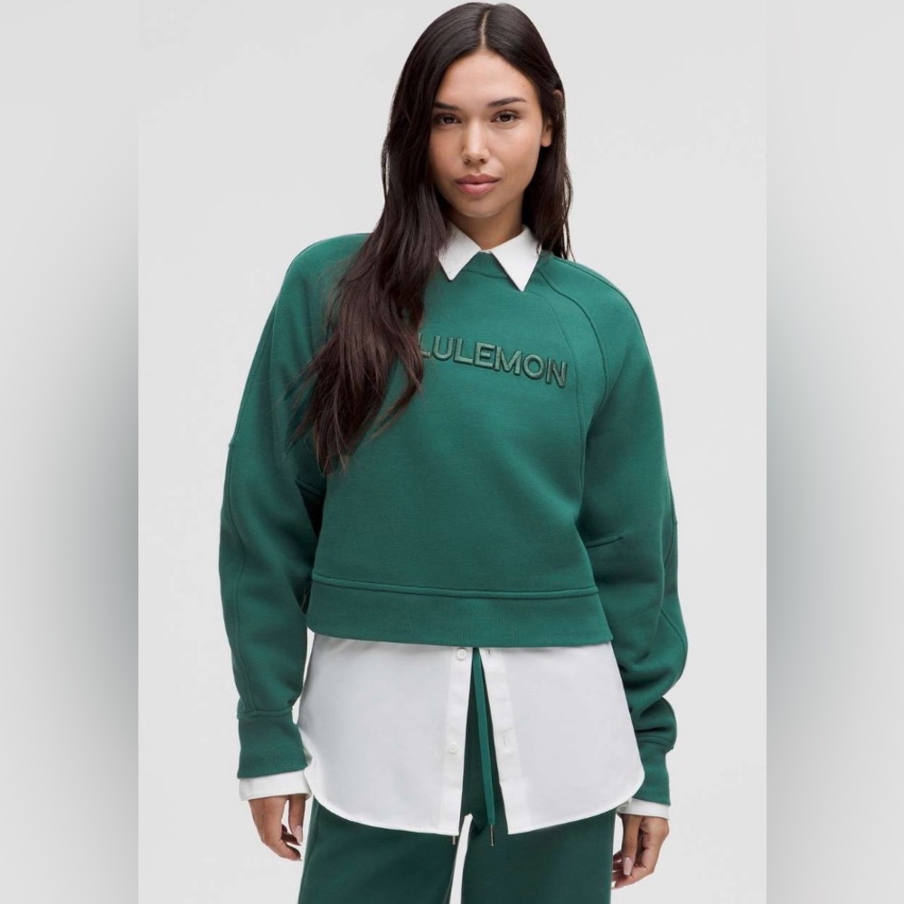 NWT Lululemon Scuba Oversized Pullover Wordmark Storm Teal Sweatshirt Size M L